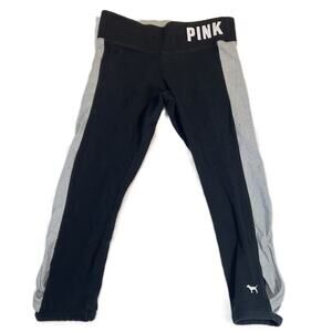 PINK Victoria's Secret Yoga Pant Med Black Pink Logo Waist X Strap Cuffs Legging